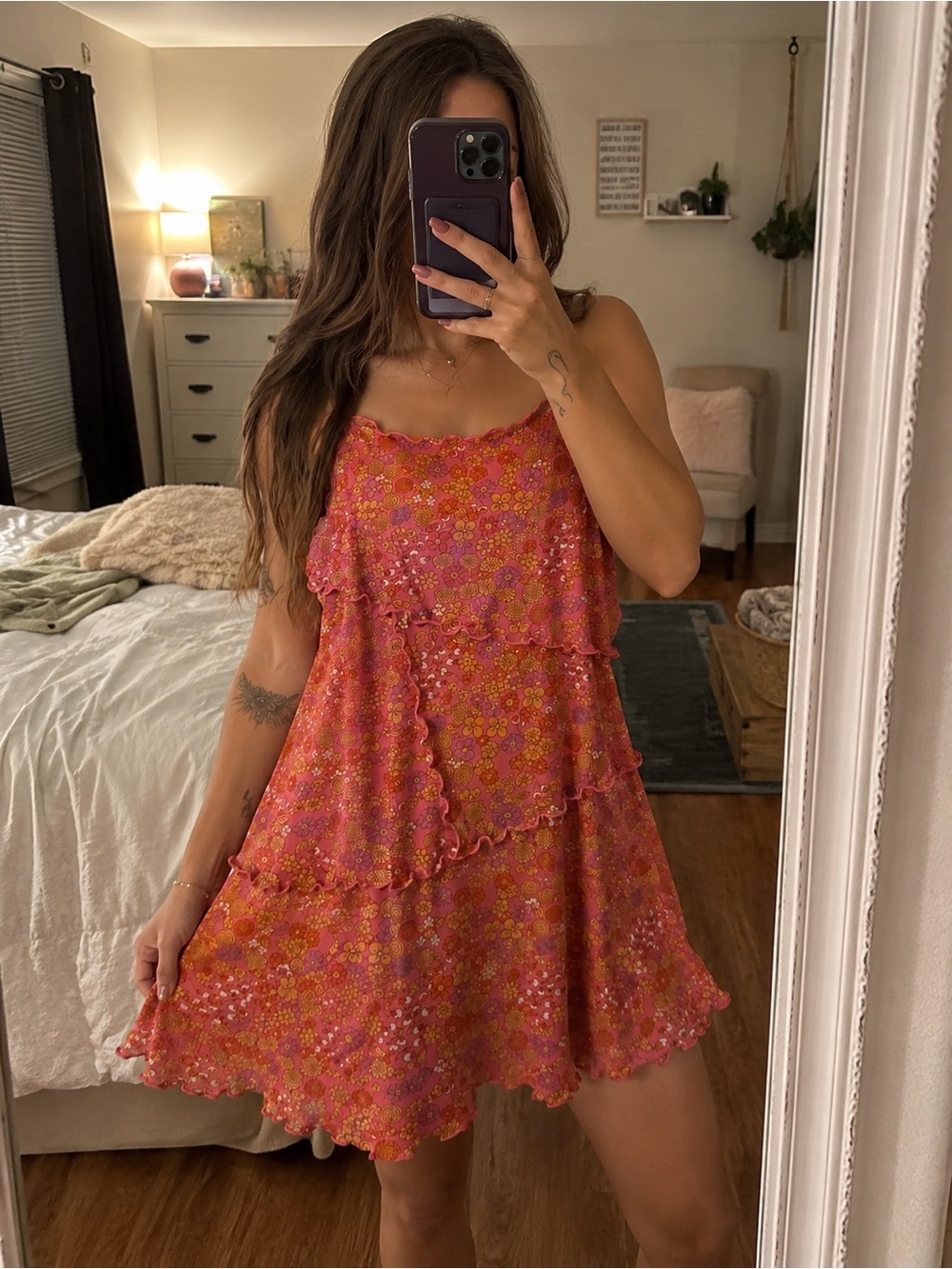 wild fable Coral Pink Floral Tiered Mini Dress